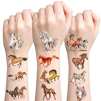 124 PCS Horse Temporary Tattoos Cute Tattoos Stickers for Birthday Party Supplies Favors Themed Decorations