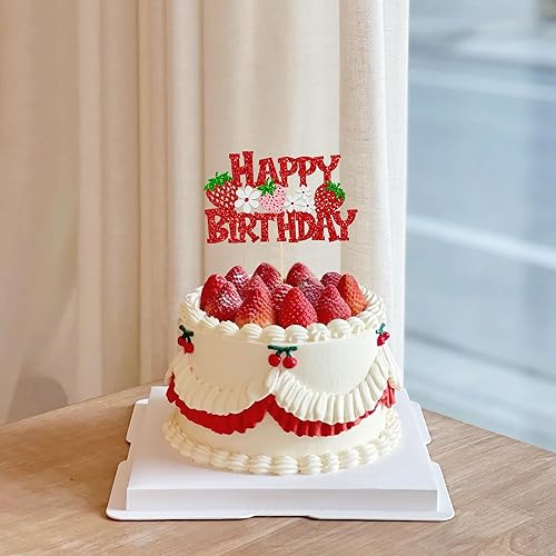 Miniatura 6 de Gyufise 1 decoración de pastel de fresa con purpurina y temática de frutas, decoración de pastel de bayas para temática de fresa, baby shower,