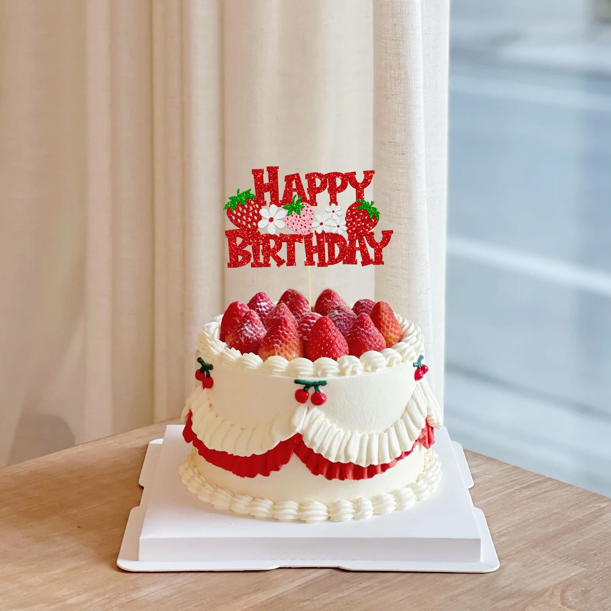 Gyufise Confezione da 1 topper per torta rosa glitterato con