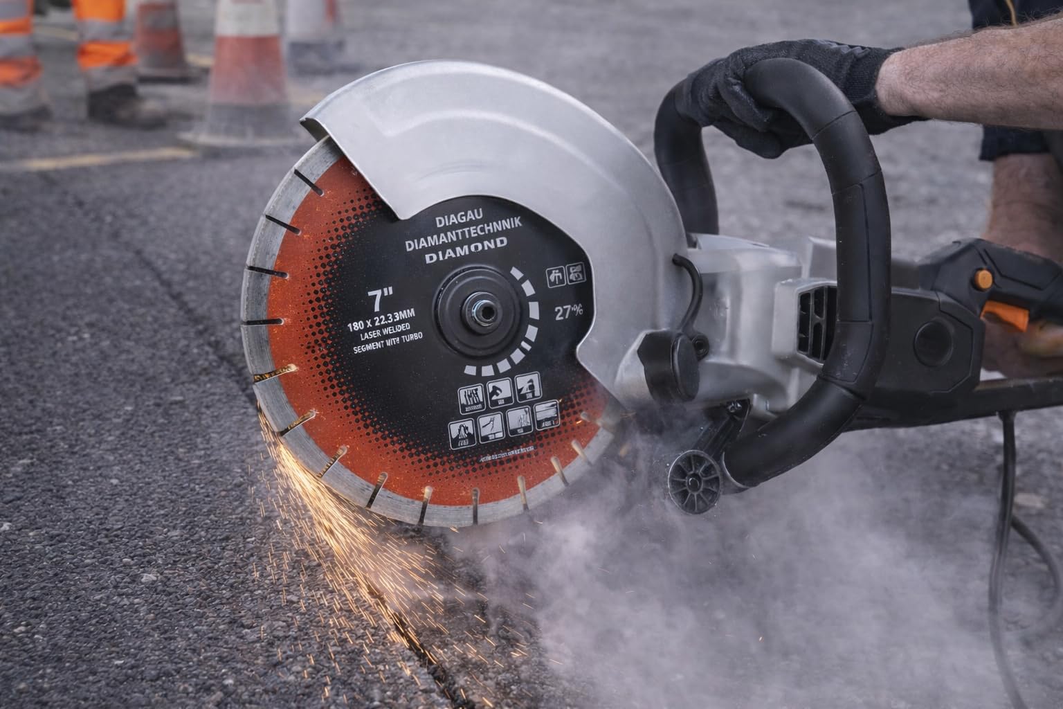 Disco de corte de diamante, 350 mm, 10 mm, segmentos turbo soldados con láser, con diente protector, para hormigón, piedra, granito, orificio de 25,4 mm, ideal para asfalto y