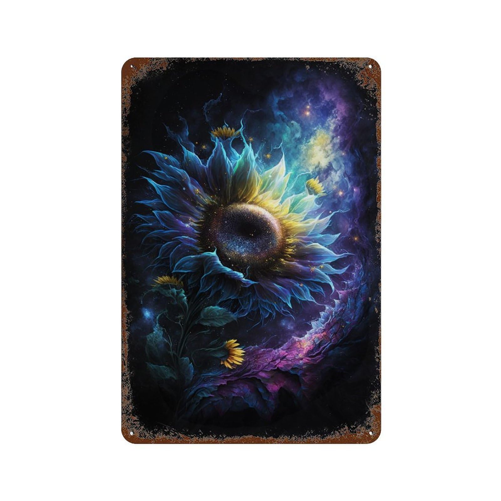 Cosmic Sunflower Bloom-2 Vintage Rust Metal Sign 11.8"x7.9", for Basement, Hobby Room And Garage Decor, Retro Wall Decor