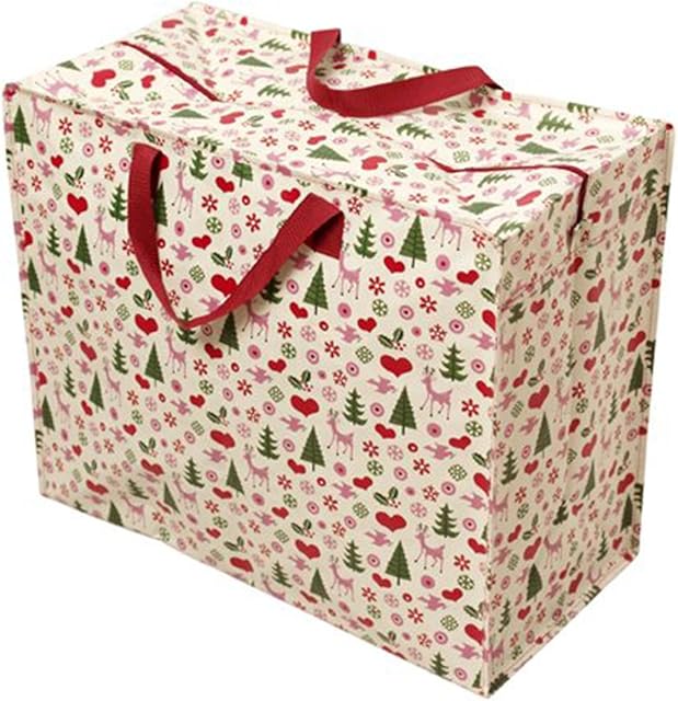 Christmas Large Storage Bag with Zip - Strong and Durable 55 x 48 x 28cm 70l - Retro Xmas Print