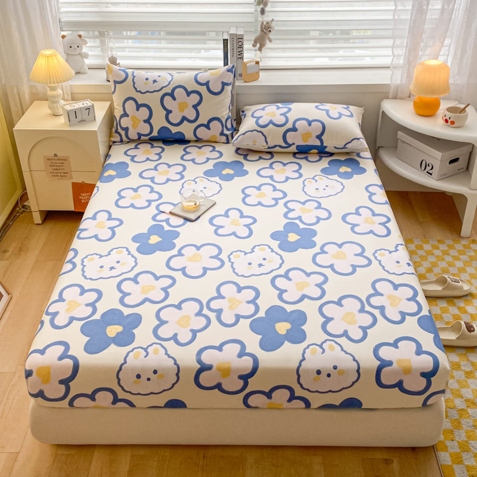 Spannbettlaken Elastisch Weich Und Bequem 120 * 200 cm 1 STÜCKE, Dicke Baumwolle Grobstoff Matratzenauflage, Bedruckte Spannbettlaken Für Männer Frauen Schlafzimmer gelb