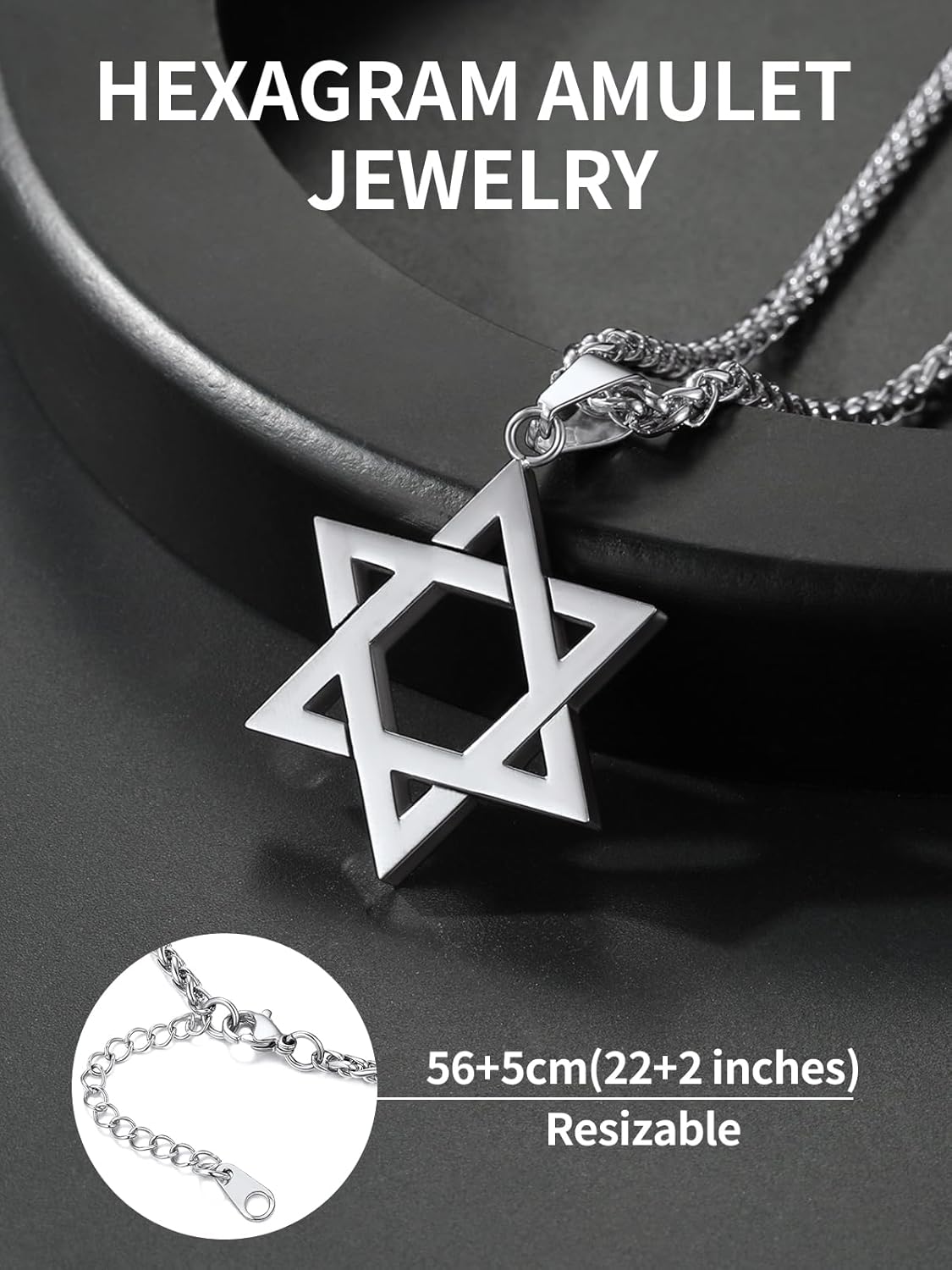 ChainsHouse Magen Star of David Necklace for Men Women, Stainless Steel/18K Gold Plated Hexagram/Dog Tag Pendant Jewish Israel Jewelry - Image 4