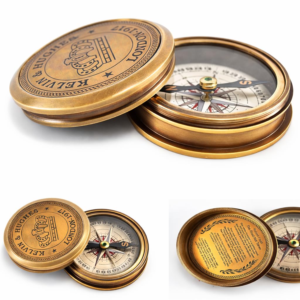 Brass Pocket Compass, 5 cm, Vintage Style Navigation