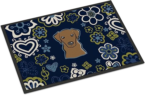 Miniatura 264 de Caroline's Treasures BB1449JMAT - Tapete de bienvenida de carlino negro, 24 x 36 pulgadas, tapete azul para puerta delantera, para interiores