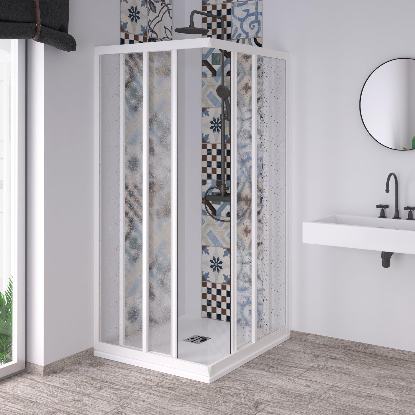 Forte Box Doccia "Acril" con apertura angolare in acrilico con profili in PVC riducibile "Made in Italy" (bianco, 70x90 cm)