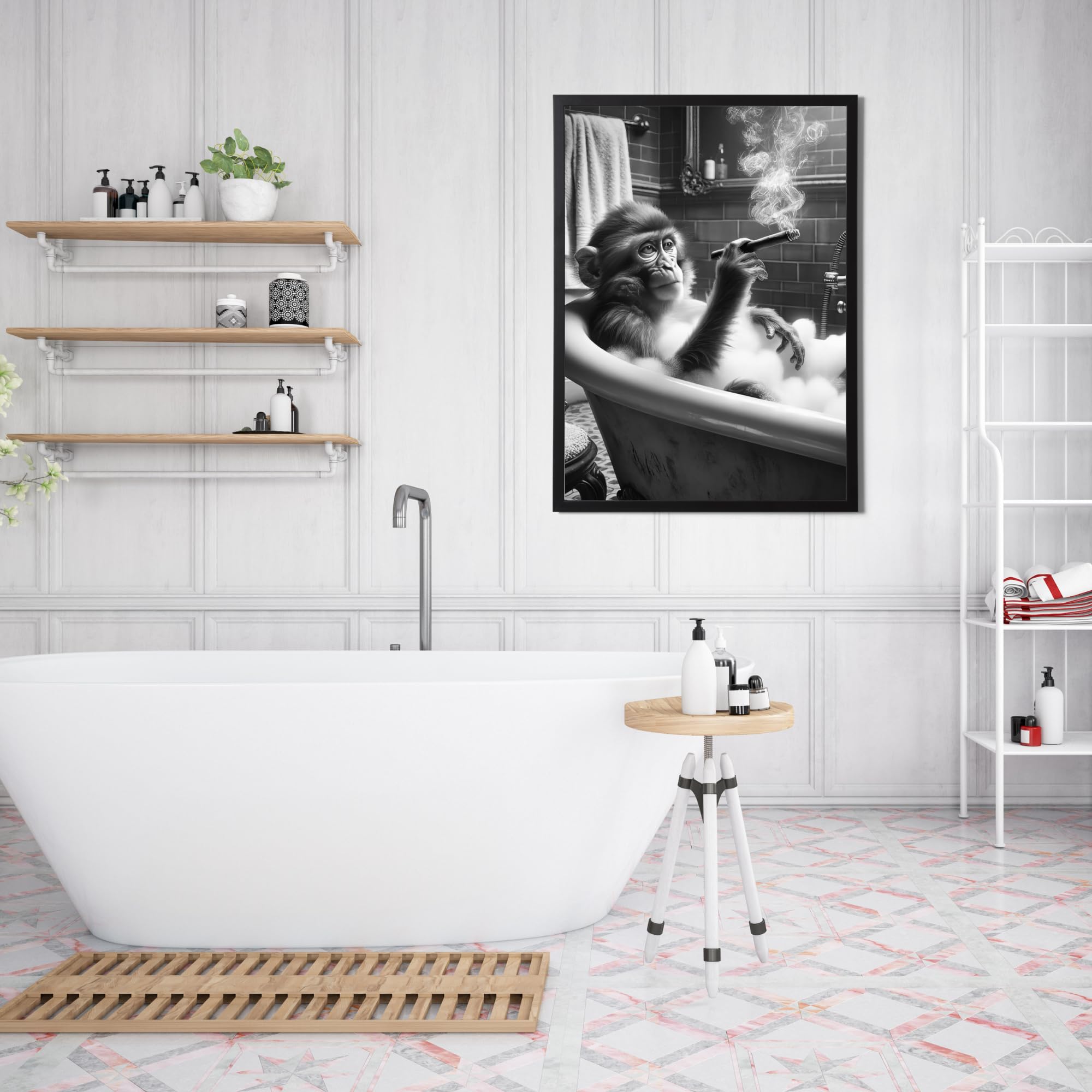 State Media Vision Monkey Smoking in the Bathroom A3 Poster No Frame - 29.7x42cm Size Print - Bathroom Wall Art - Image 3