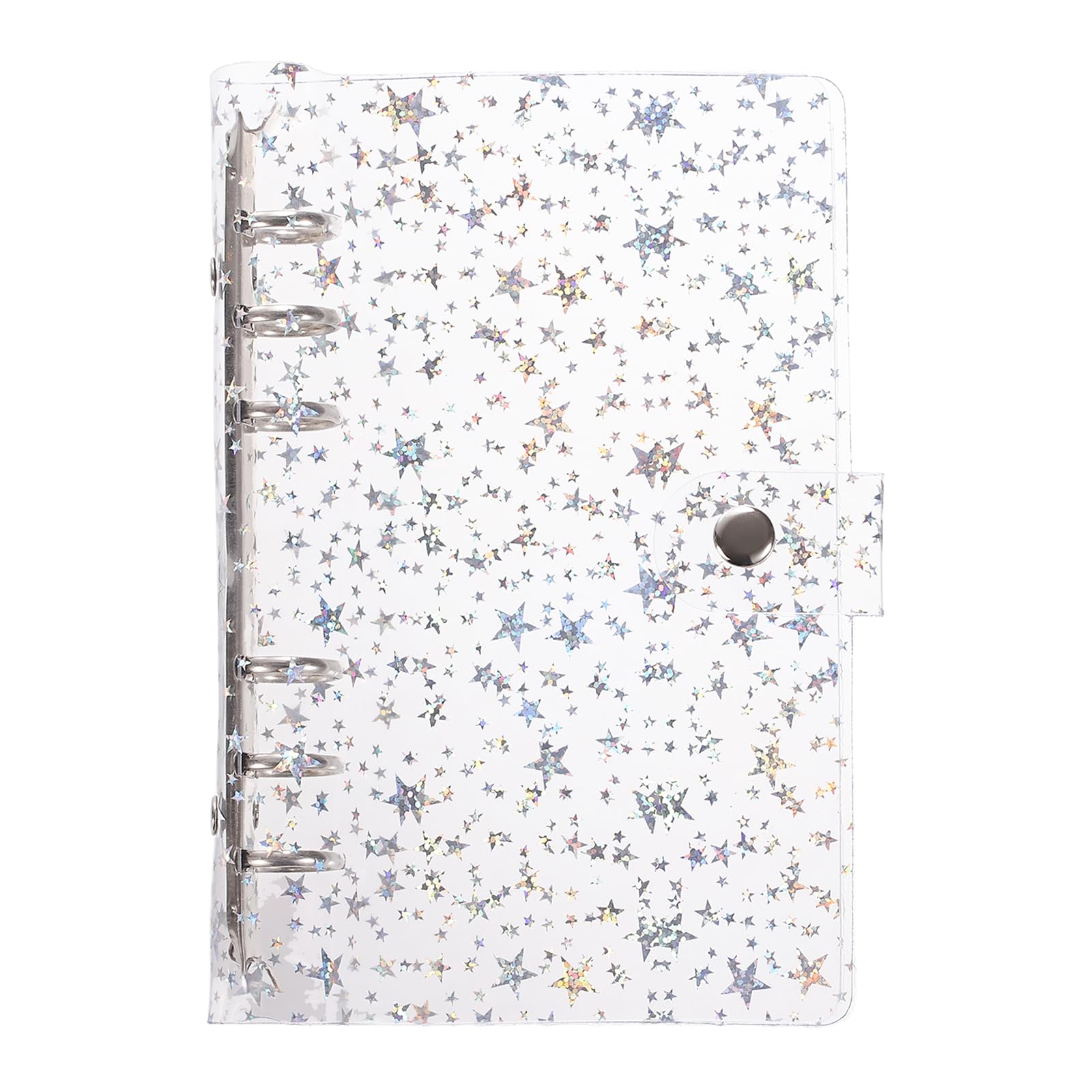 PATIKIL A6 Binder Cover, Soft PVC 6-Ring Stars Pattern Refillable Notebook Shell with Snap Button Closure Loose-Leaf Journal Folders for DIY Meeting Notebook, Clear