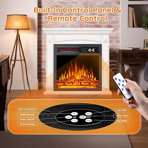 Miniatura 5 de Rintuf Chimenea eléctrica, soporte de TV pequeño, calentador de chimenea con troncos, llama LED ajustable, modo de calefacción, protección contra