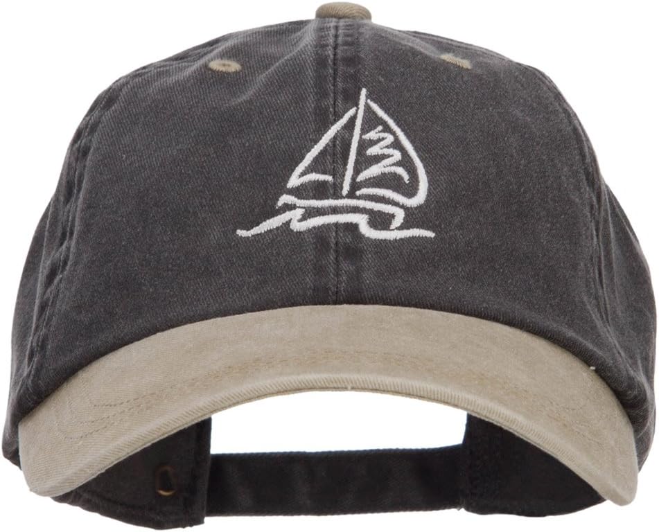 Sailboat Wave Embroidered Washed Two Tone Cap
