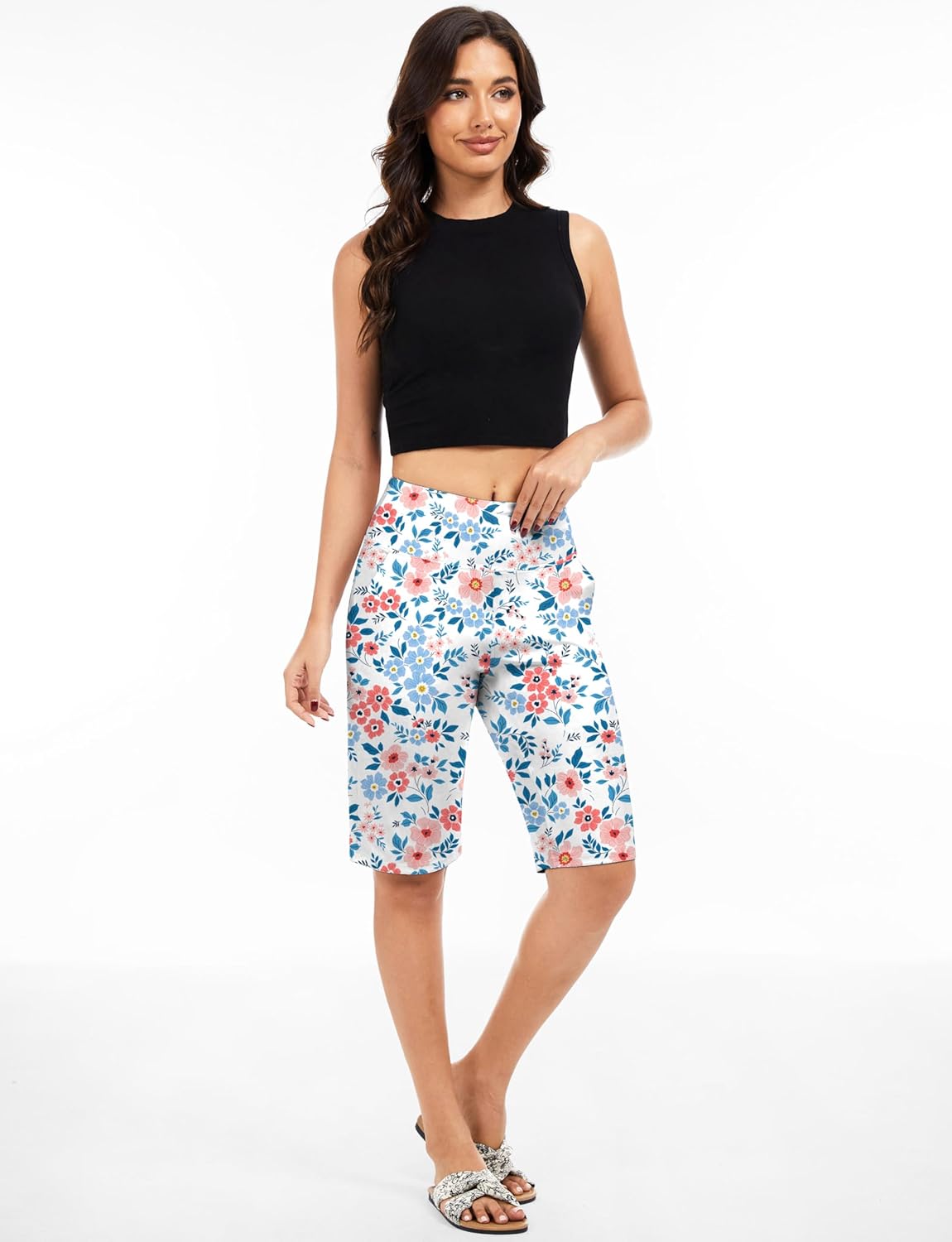 Blouty Women's 12" Bermuda Long Shorts Knee Length with Pockets High Waisted Stretch Shorts for Women Summer Walking