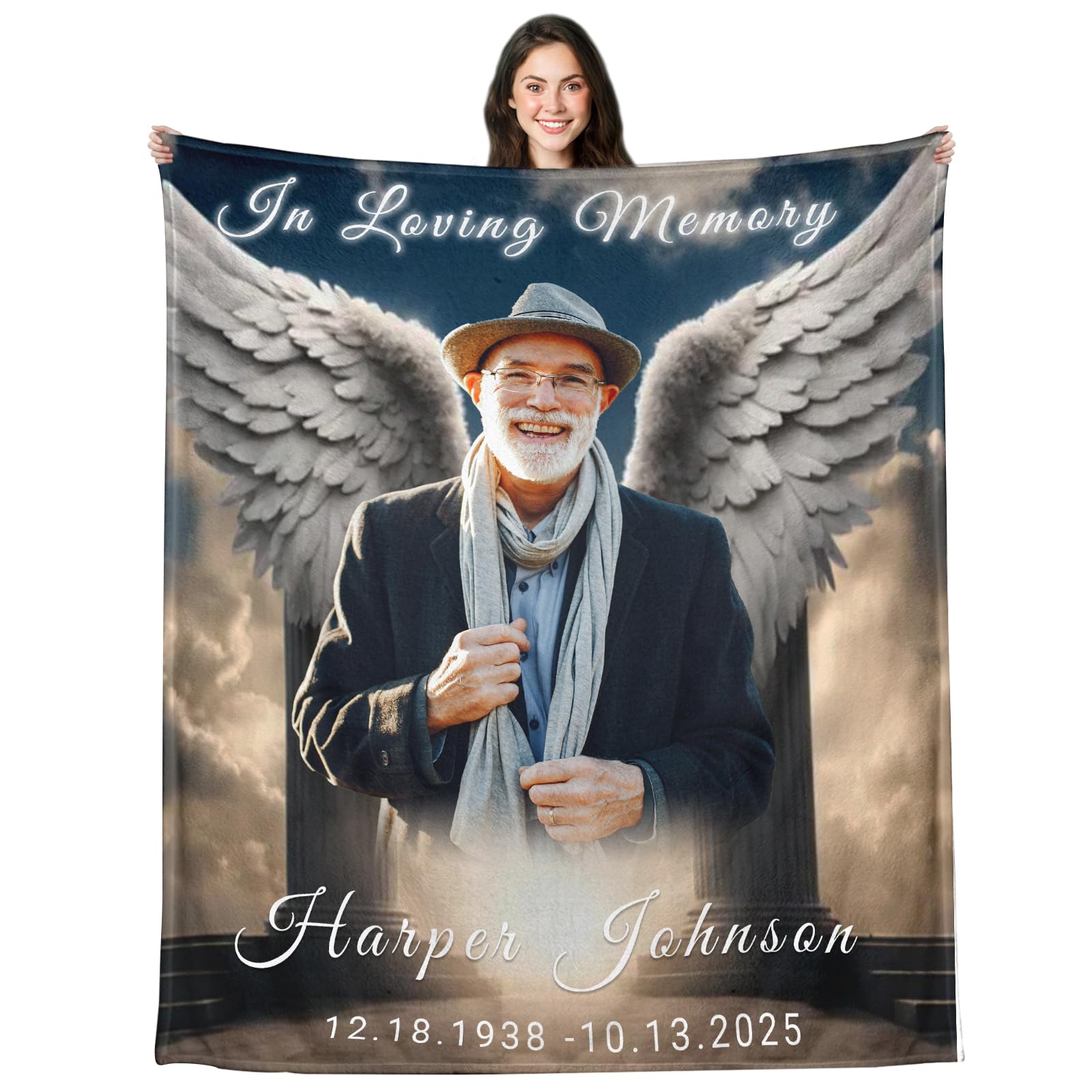 Custom Memorial Blanket with Photo - Personalized Sympathy Gifts Throw Blanket for Loss of Dad Mom Husband Wife Friend, In Loving Memory of Loved One