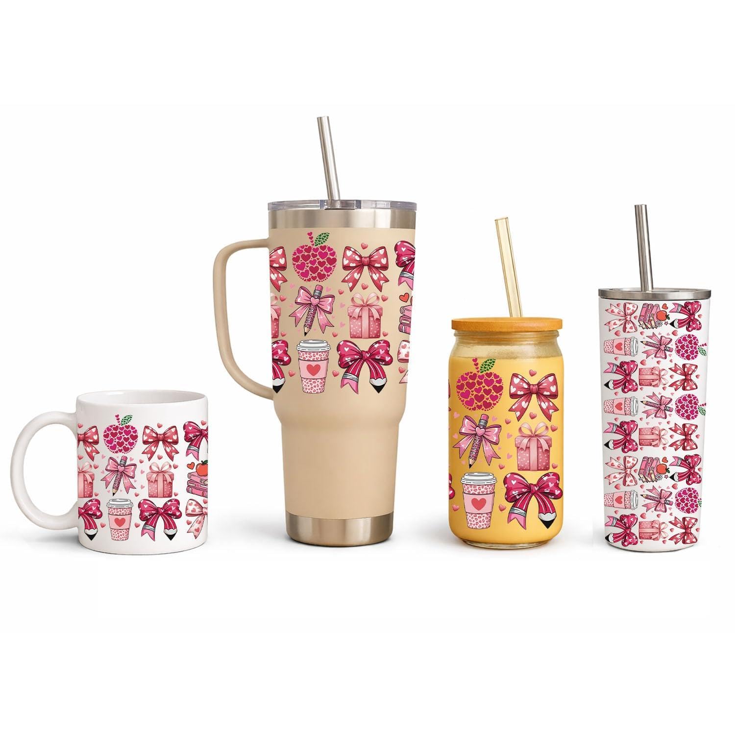 Valentine Bow Drinkware Gift UV DTF Decal Coffee 11oz Mug 16oz Glass Can 20oz 40oz Tumbler Cute Bow