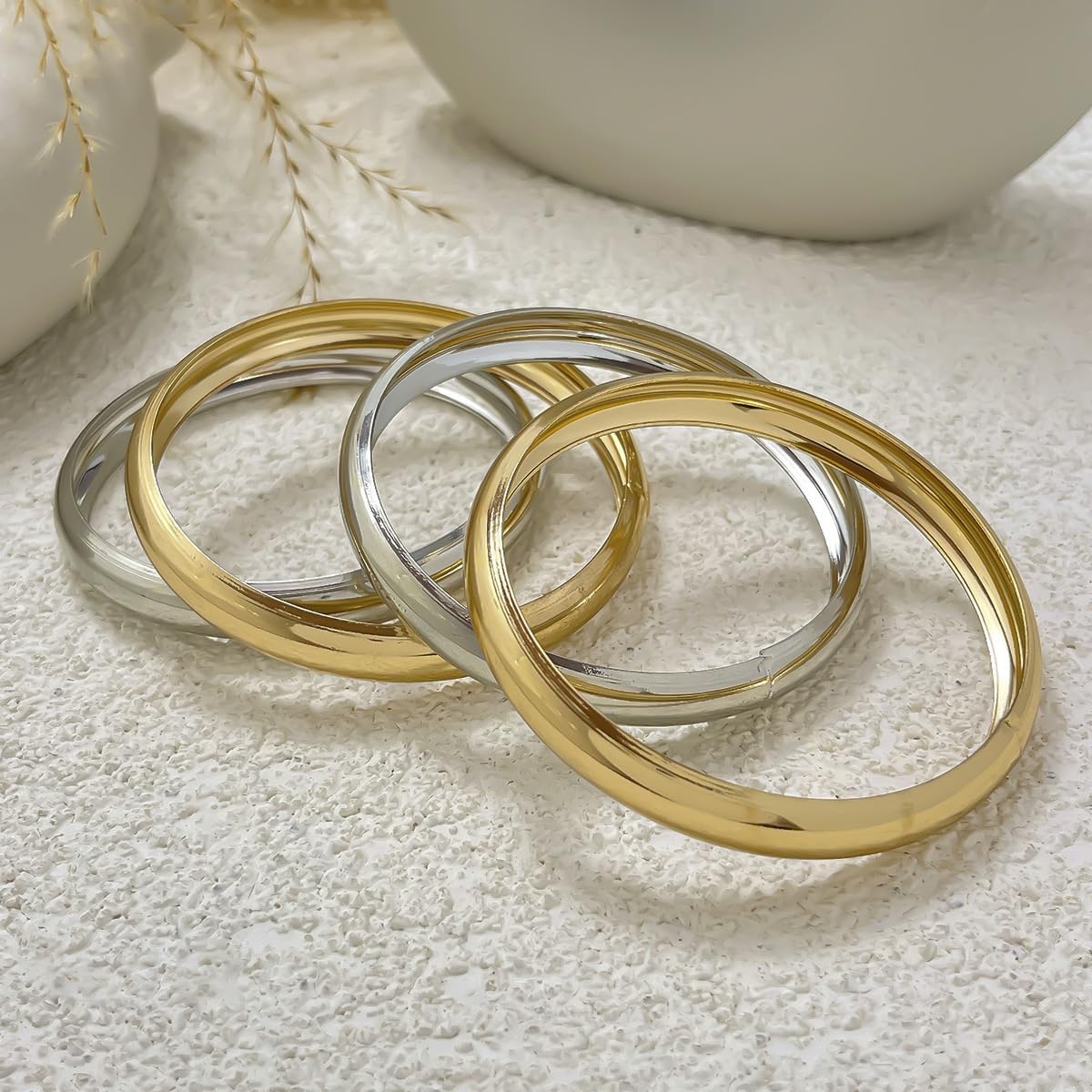 3PCS Chunky Gold Bangle Bracelets Trendy Wide Chunky Cuff Bangles Bracelets Gold Stackable Bracelets Jewelry for Women - Image 6