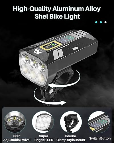 Miniatura 6 de Luces de bicicleta para montar por la noche, 2000 lúmenes luces de bicicleta con 6 LED, aluminio giratorio de 360  luz de bicicleta para bicicleta,