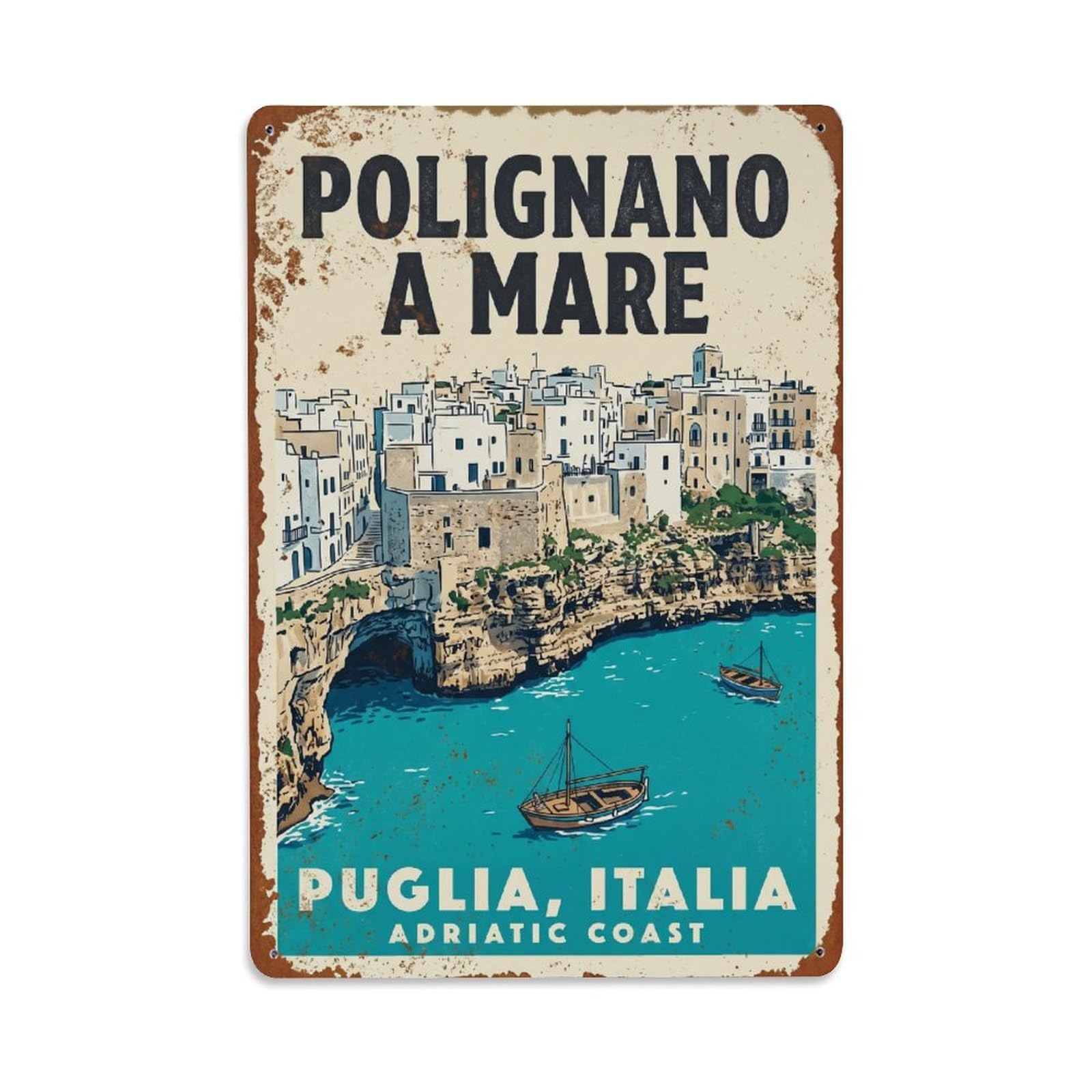 Vintage Travel Polignano Italy Metal Tin Sign