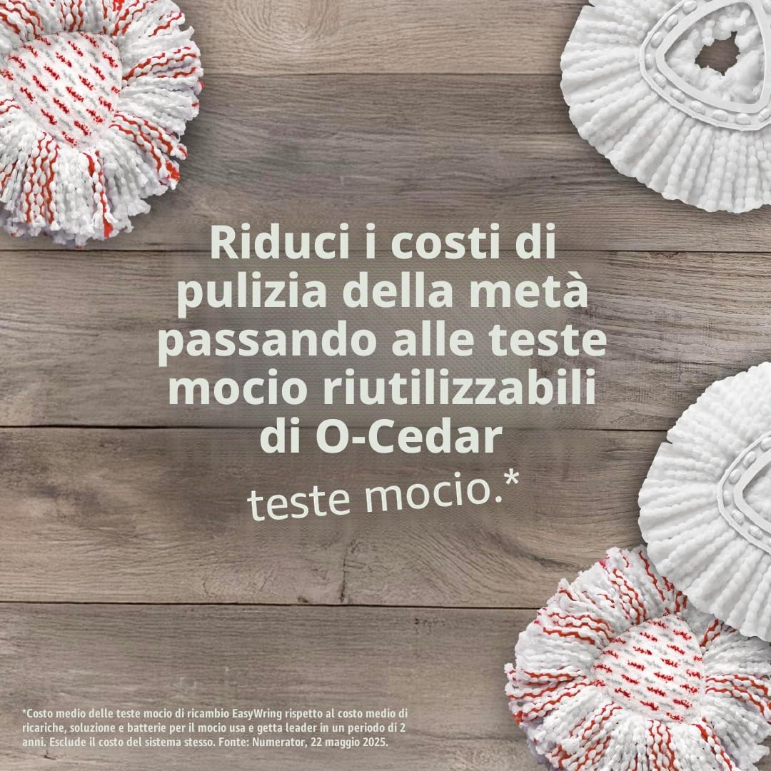 O-Cedar, Mocio rotante, rosso, grigio, con 4 ricariche extra