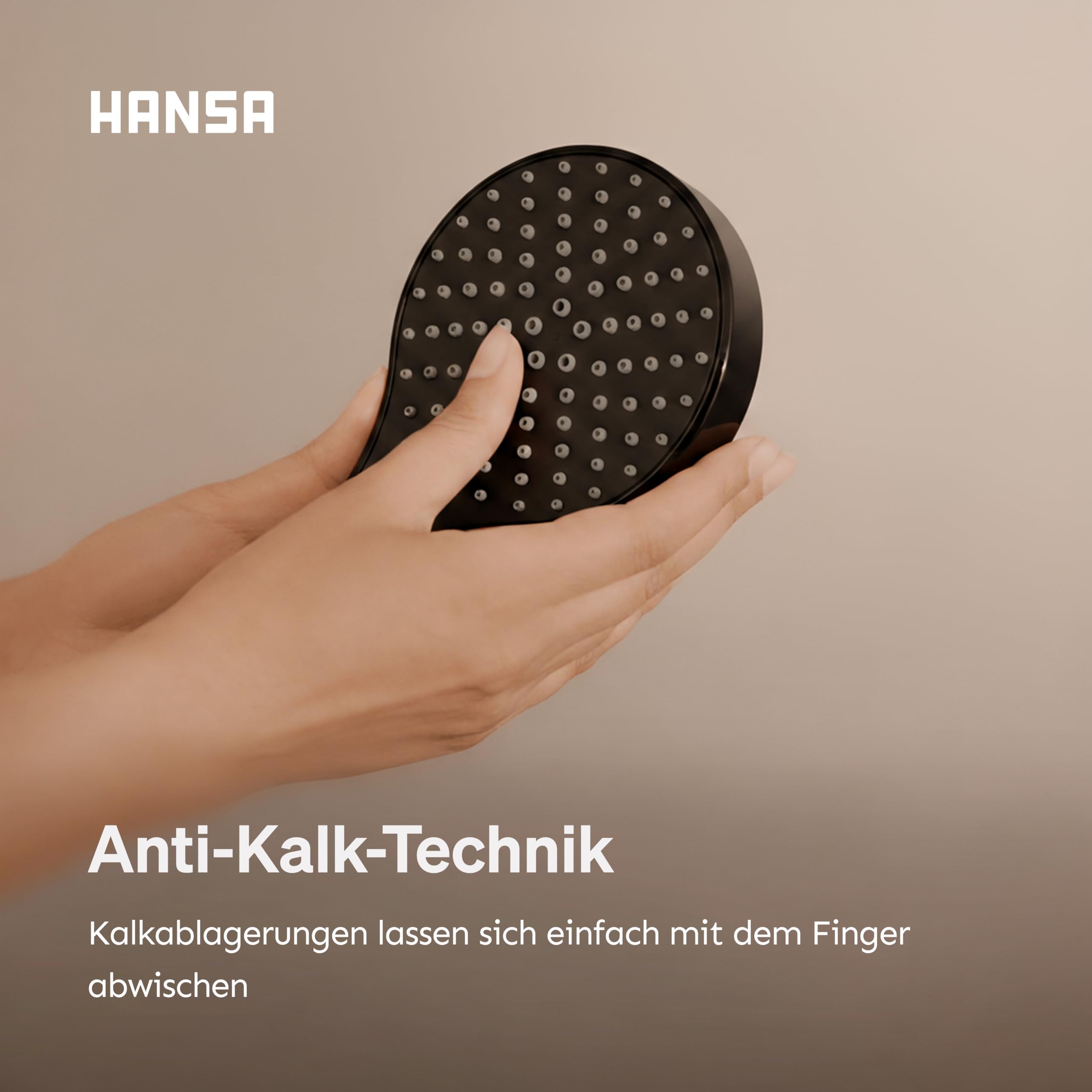 HANSA VIVA Breiter Duschkopf mit 3 Strahlarten I Handbrause Dusche | Dreistrahlig mit Druckknopf Umsteller I Anti-Kalk Funktion I Brausekopf 110 mm Durchmesser | Standard G 1/2 Anschluss | Schwarz