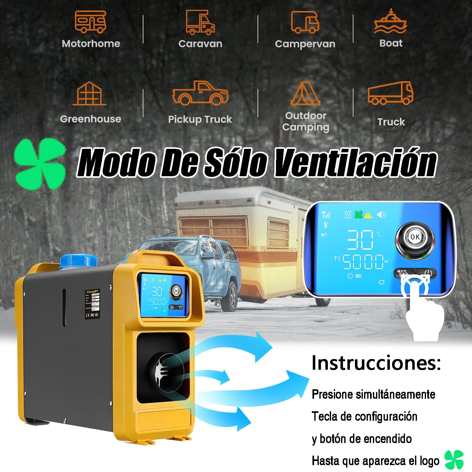 Calentador Kit de reemplazo de pantalla bluetooth, uso de 5500m, modo de ventilación, control de aplicación móvil bluetooth, 12v / 24v, 2kw / 5kw, universal,