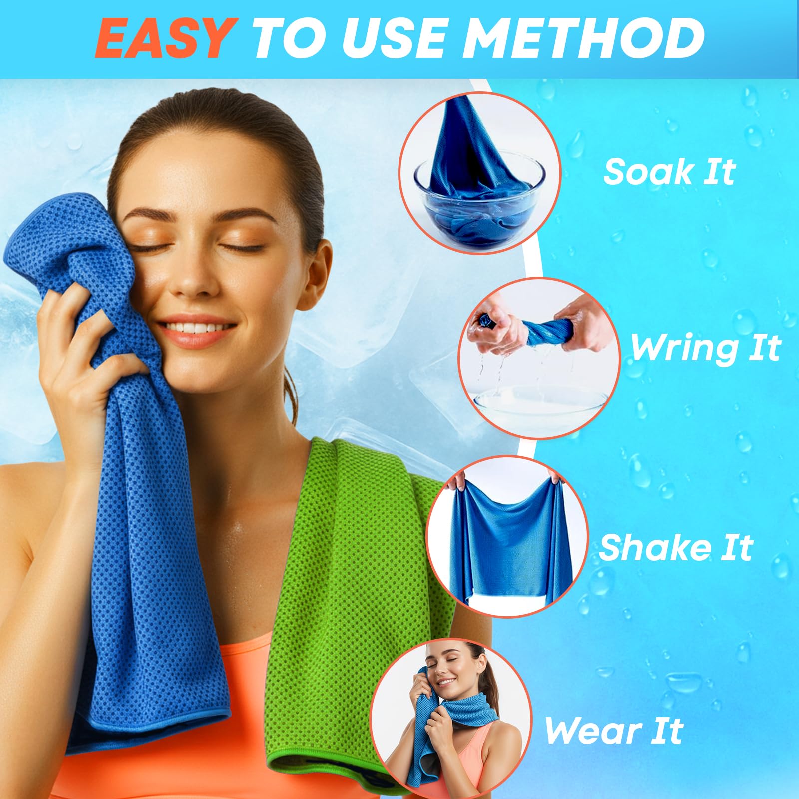 RUENVUE 4 Pack Cooling Towels (40"x 12"), Soft Breathable Gym Towels, Outdoors Ice Towel for Neck and Face, Camp Essentials Microfiber Sweat Towels for Gym, Run, Yoga, Workout, Travel, Climb image 5