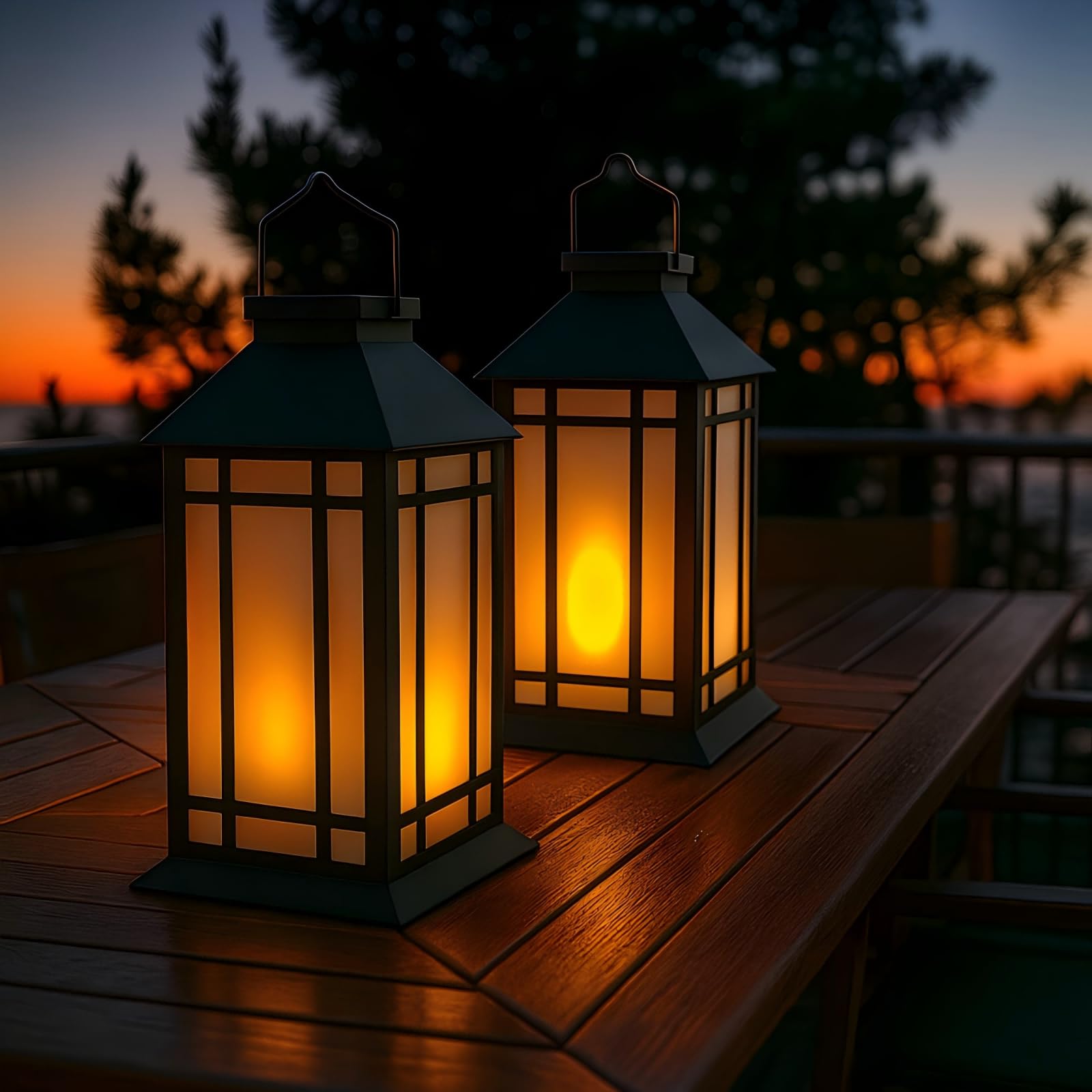Lot de 2 lanternes d'extérieur étanches IP65 de 33 cm avec bougie LED sans flamme et minuterie de 6 heures – Lanterne décorative pour terrasse et jardin