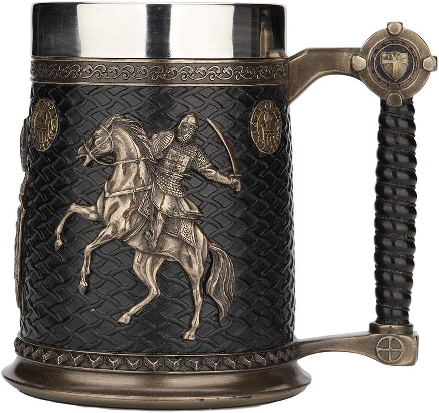 Veronese Design 5.75 Inch 0.5 L Crusader and Saladin Templar Sigil Beer Stein with Stainless Steel Tumbler Sculpture Cup Figurine Mug - Image 3