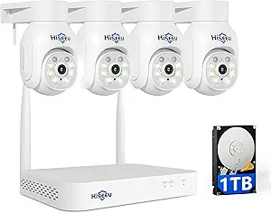 Hiseeu 5MP Wireless PTZ Security Camera System, Indoor Outdoor IP66 Waterproof WiFi Camera, 4K 10CH NVR, 2-Way Audio, Motion Detection Alarm, 24/7 Surveillance, 1TB Hard Drive (Plug-in Power Supply) asin的图片
