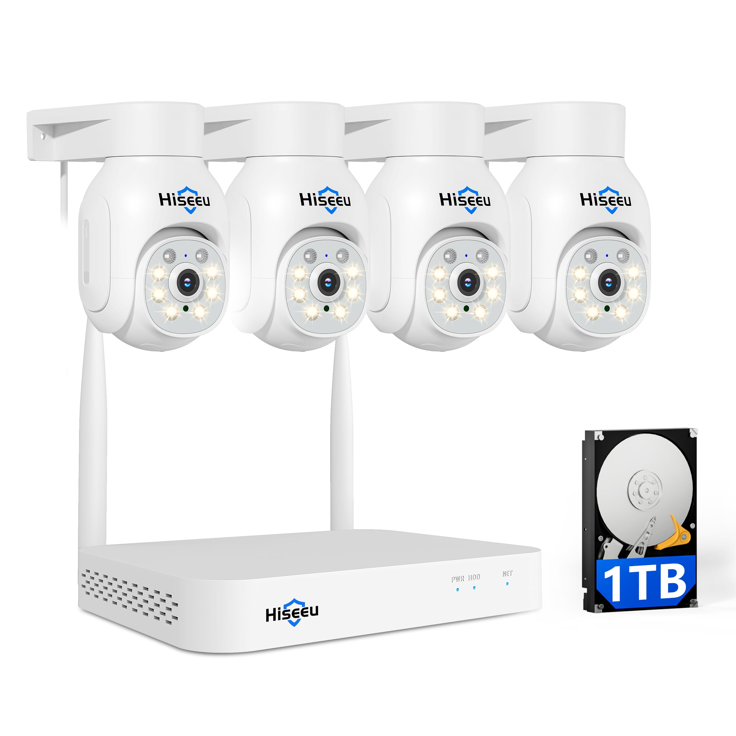 Hiseeu 5MP Wireless PTZ Security Camera System, Indoor Outdoor IP66 Waterproof WiFi Camera, 4K 10CH NVR, 2-Way Audio, Motion Detection Alarm, 24/7 Surveillance, 1TB Hard Drive (Plug-in Power Supply)…