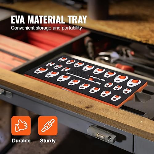 Miniatura 6 de VEVOR Juego de llaves para pata de gallo de 38 pulgadas con 2 barras de extensión, juego de llaves de pie de cuervo de 24 piezas, SAE 38"-1" y