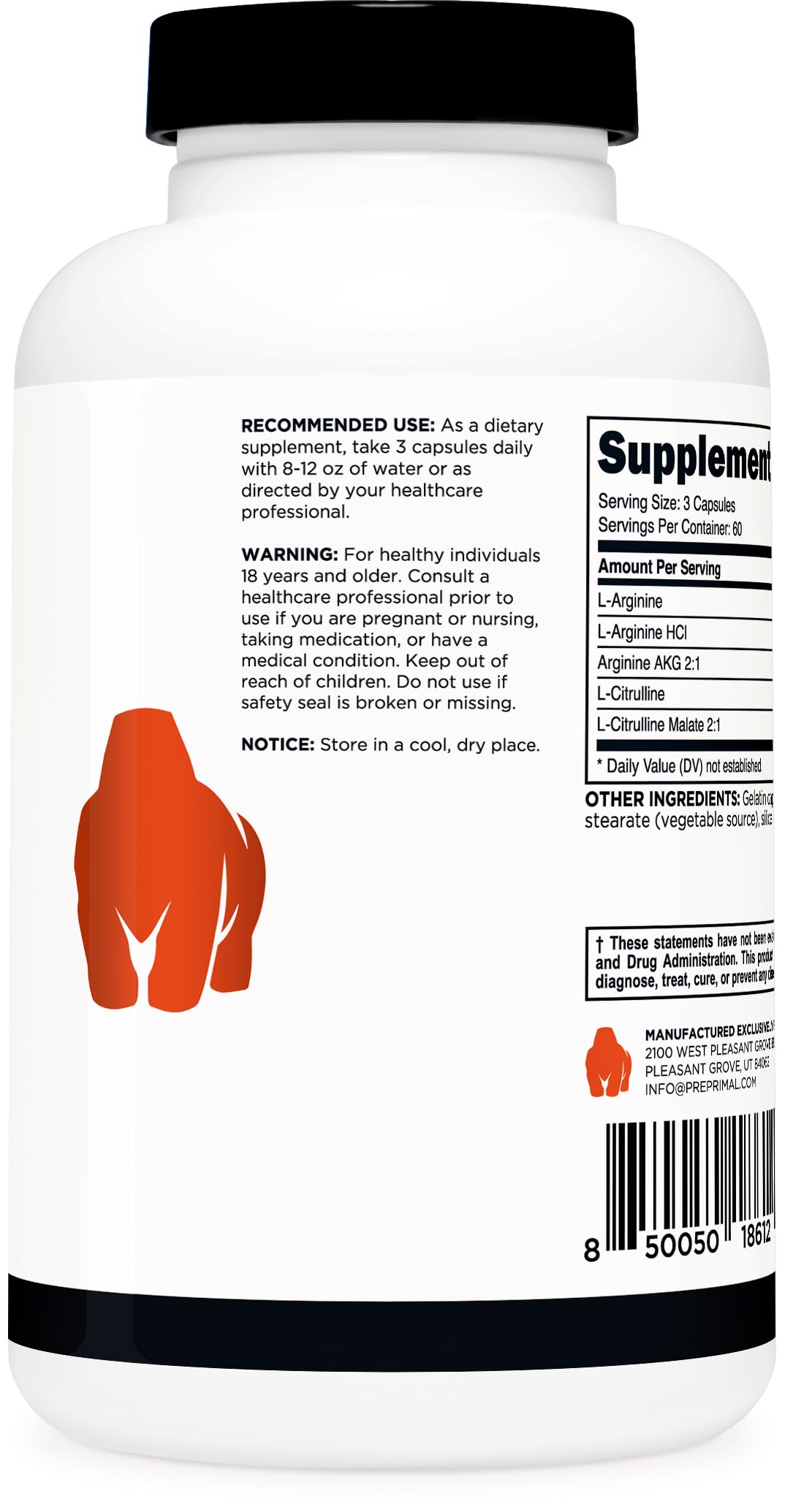 Primal Nitric Oxide Booster (2,250mg) 180 Capsules — Amazon image 3