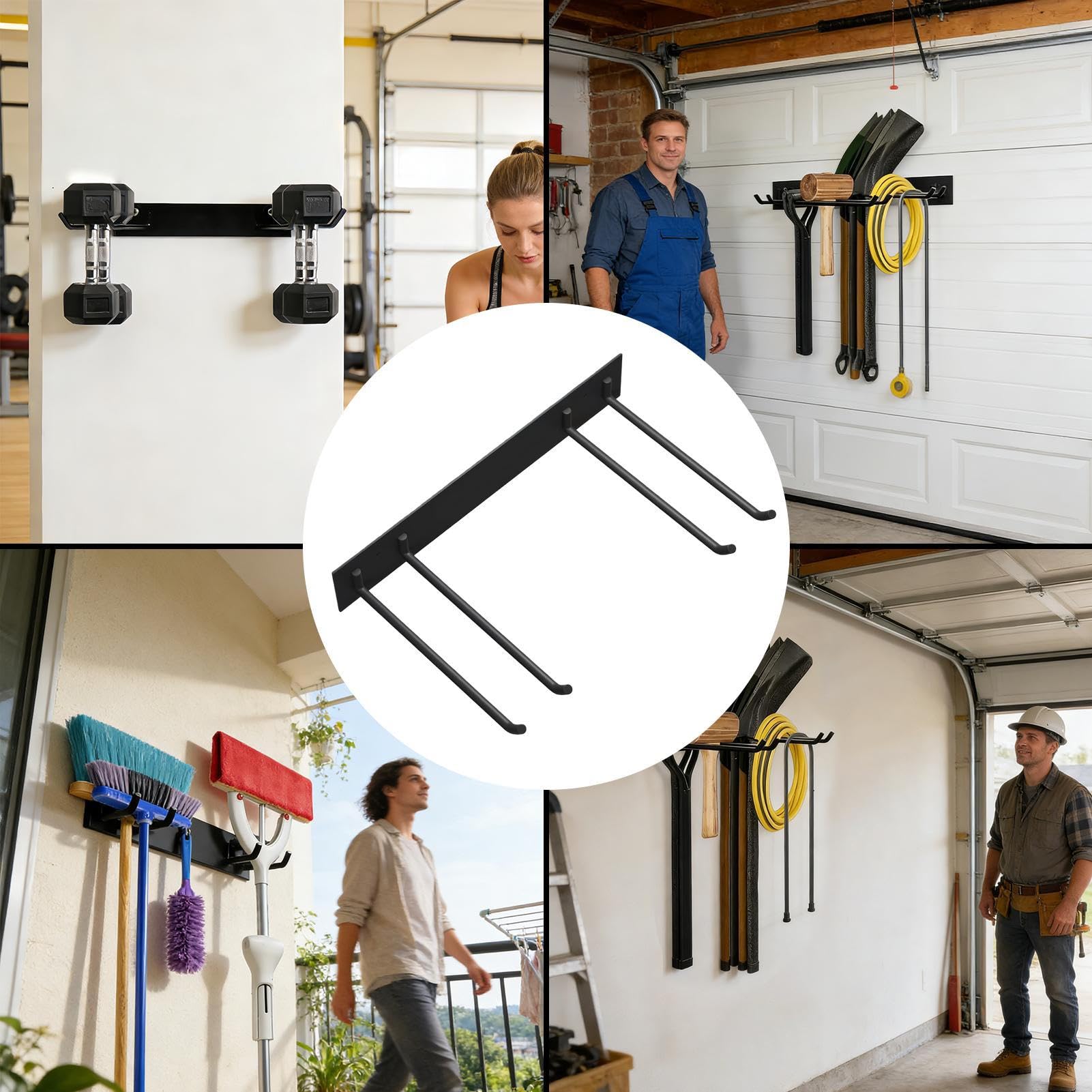 Estante para Herramientas de Pared Estante De Pared Resistente Con | Gancho Para Escobas Y Fregonas Para Sillas Escaleras Rastrillos Garaje Jardin Y Hogar