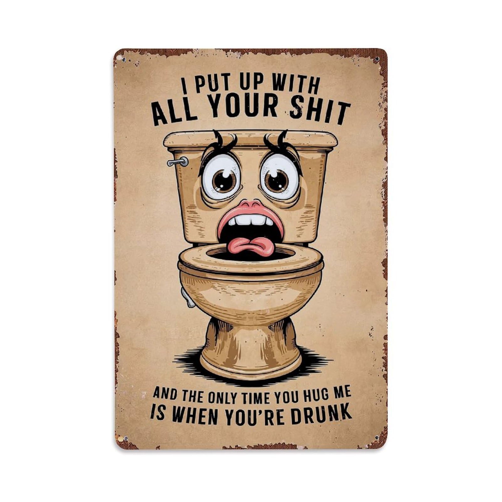 Jdfenggu Vintage Toilet With Expressive Face And Text Retro Metal Tin Sign, Decor Art Poster For Bar, Home, Man Cave, Kitchen, Laundry Room Gift 8X12inch