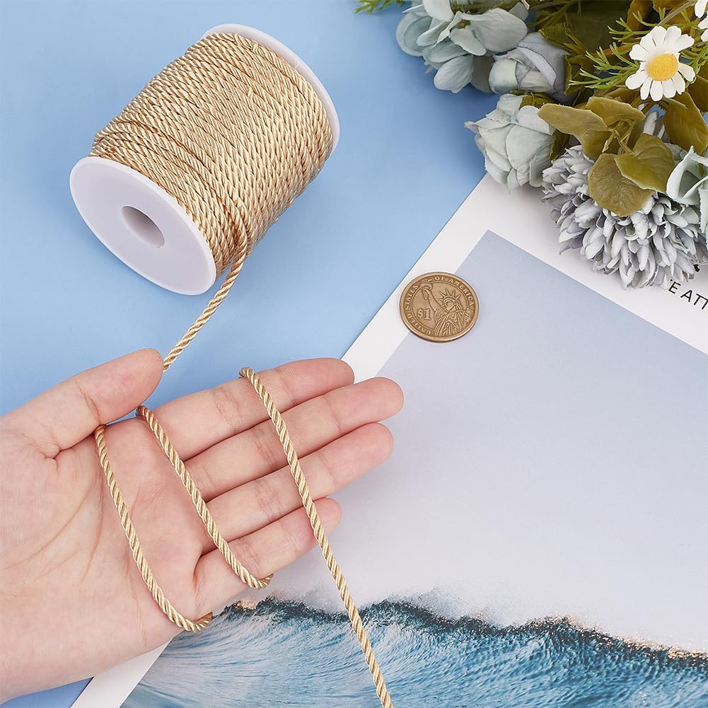 PH PandaHall 32 Yards 3mm Graduation Honor Cords Gold Cord Trim Handmade Cording Handfasting Braided Cord Window Bow Ties Crafts Rope for Lampshade Clothing Decorative