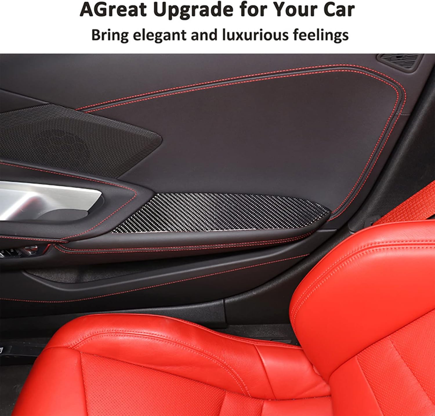 CHEAYAR Soft 3D Real Carbon Fiber Car Door Armrest Panel Sticker Trim Decor Trim Compatible with Corvette C8 Stingray Z06 Z51 2020 2021 2022 2023 Interior Decoration Accessories (Black)