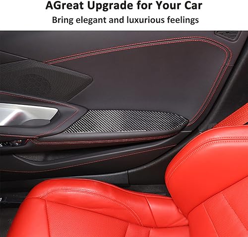 Vista 6 de CHEAYAR Panel de reposabrazos de fibra de carbono real 3D suave para puerta de automóvil, adorno decorativo compatible con Corvette C8 Stingray Z06