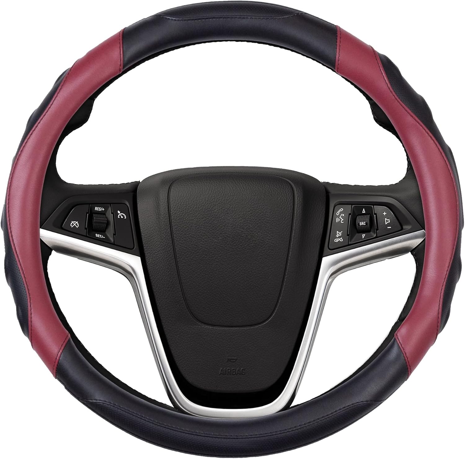 AURAX Steering Wheel Cover, S Size, Light Cars, Regular Cars, Steering Cover, 14.4 - 14.9 inches (36.5 - 37.9 cm), 3D Grip, Non-Slip, (Black + Wine Red)