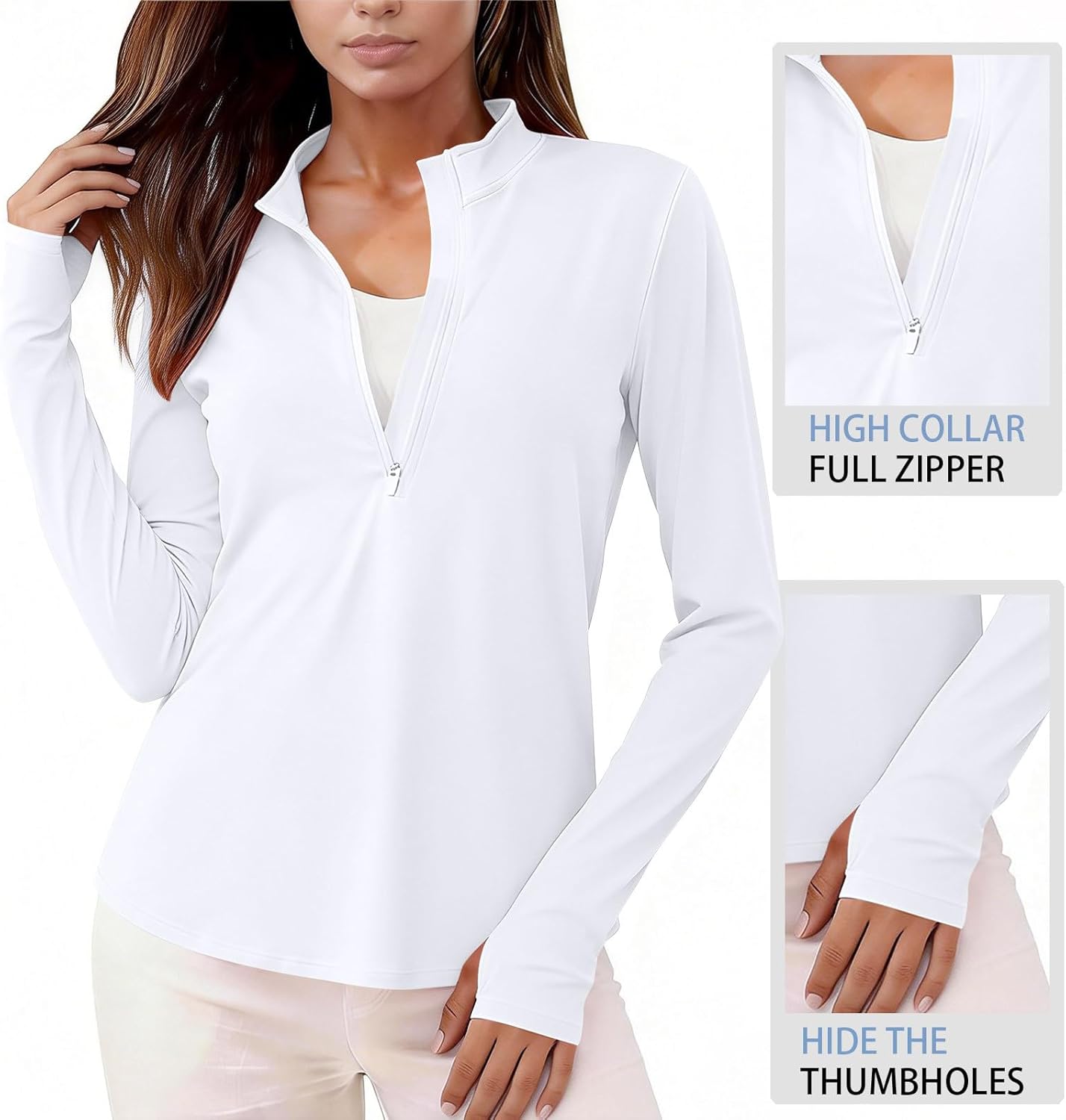 Sun Shirt Women UPF 50+ SPF Sun & UV Protection Long Sleeve Zip Up Rash Guard Hiking Outdoor Quick Dry Swim Shirts