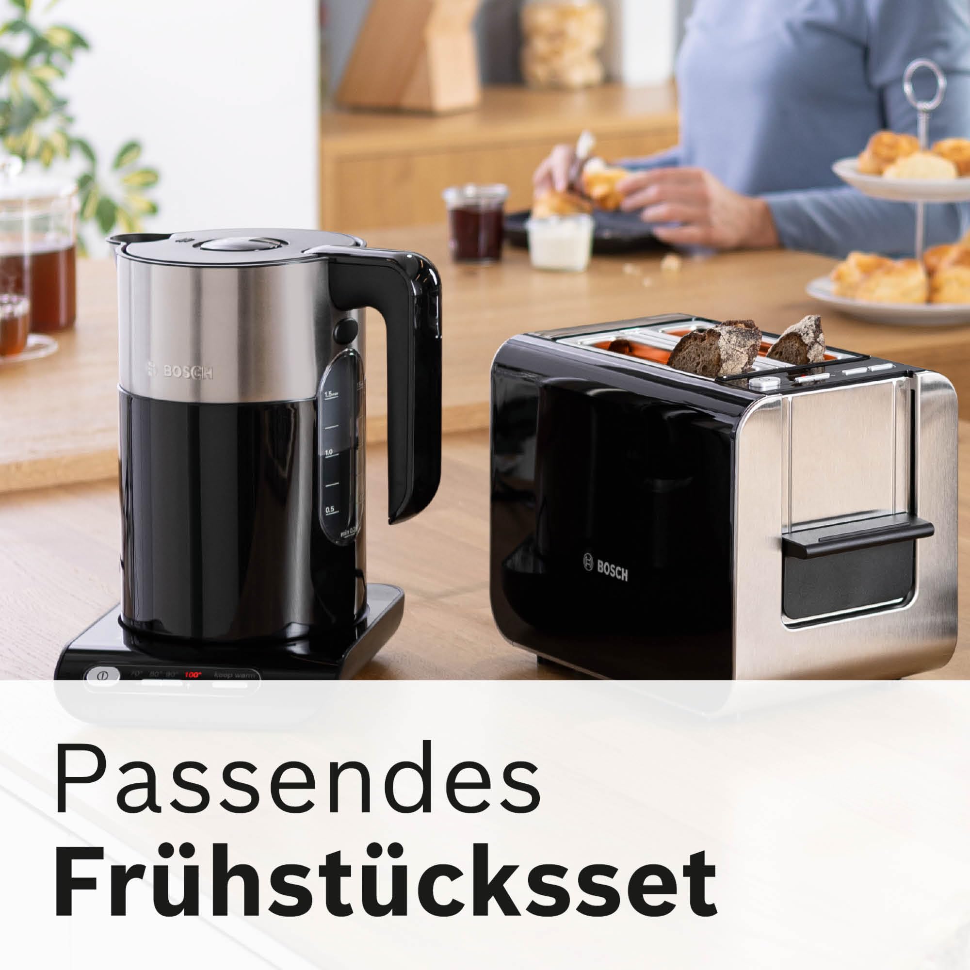 Bosch Toaster Styline TAT8613N, integrierter Brötchenaufsatz, Liftfunktion, Auftaufunktion, Abschaltautomatik, Brotzentrierung, 800 W, Edelstahl/schwarz