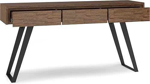 Miniatura 50 de SIMPLIHOME Lowry - Mesa auxiliar cuadrada de madera de acacia maciza y metal, de 22 pulgadas de ancho, moderna, industrial en marrón envejecido café
