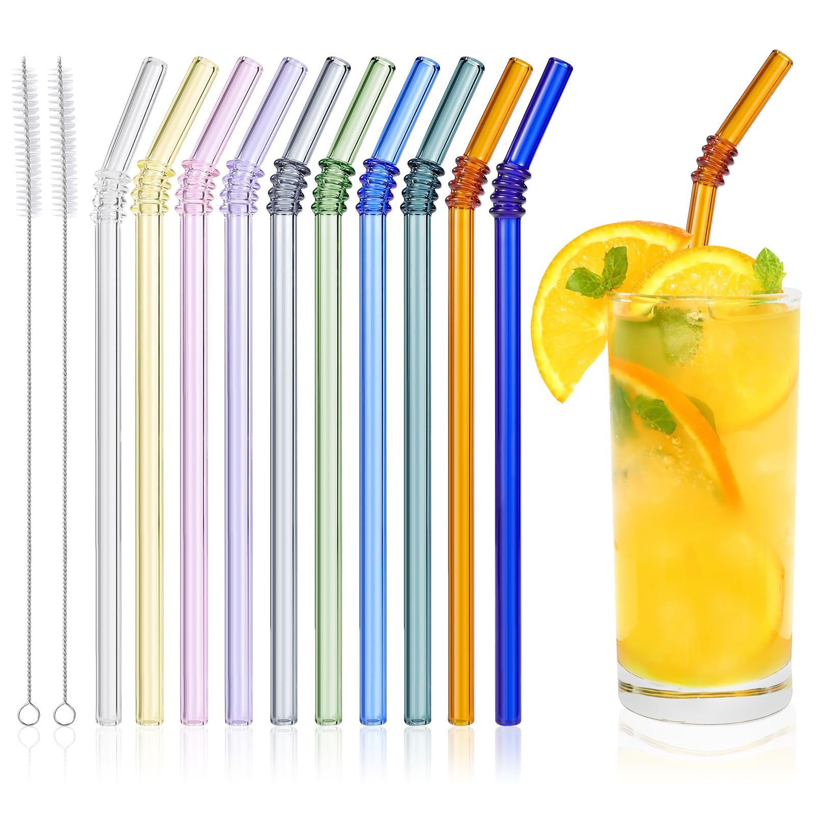 Photo 1 of 10 Pcs Reusable Bent Colored Glass Straws,8''x8 mm Shatter Resistant Cute Drinking Straws with 2 Cleaner Brush for 16 oz 18 oz Glass Cups and Home Drink Cups