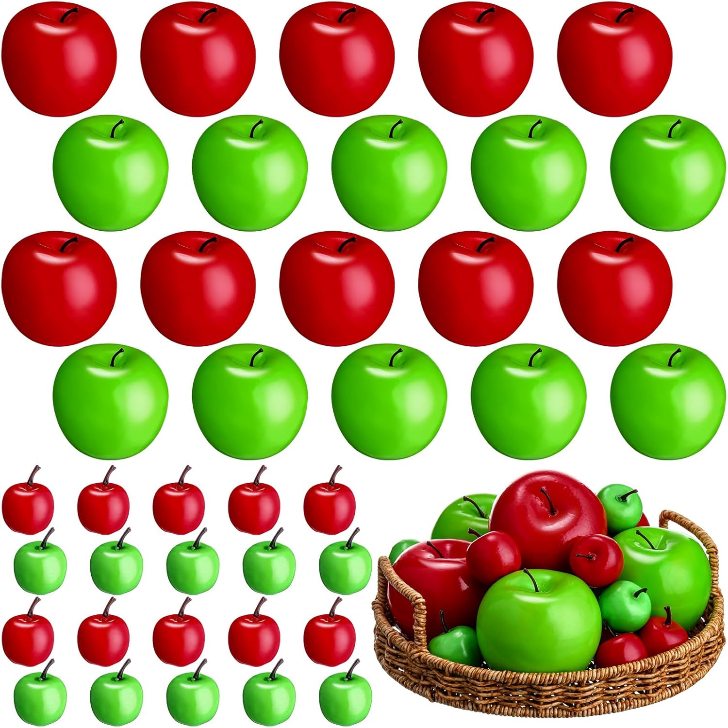 Libima 40 Pcs Artificial Apples 2 Sizes 3 Inch 1.4 Inch Red Apples and Green Apples Fake Fruits Fall Rosh Hashana Harvest Festival Decor Faux Apples Lifelike Simulation for Home Kitchen Photography