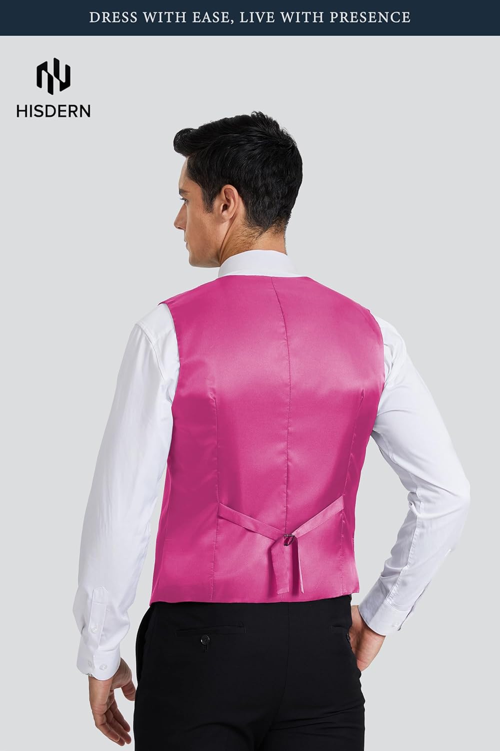 HISDERN Men’s Suit Vest Waistcoat with 3 Pockets Slim Fit for Business Formal Wedding Prom and Casual Tuxedo Wear - Image 3