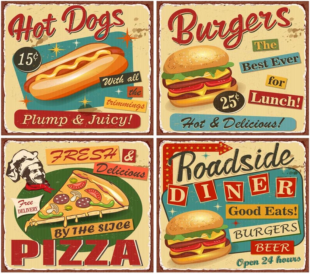 DIY 5D Diamond Painting Kit Retro Fast Food Vintage Diner Sign Burger Restaurant 1950S Menu Metal 16" X 20" Adult Full Drill Rhinestone Cross Stitch Art Crafts for Home Decoration