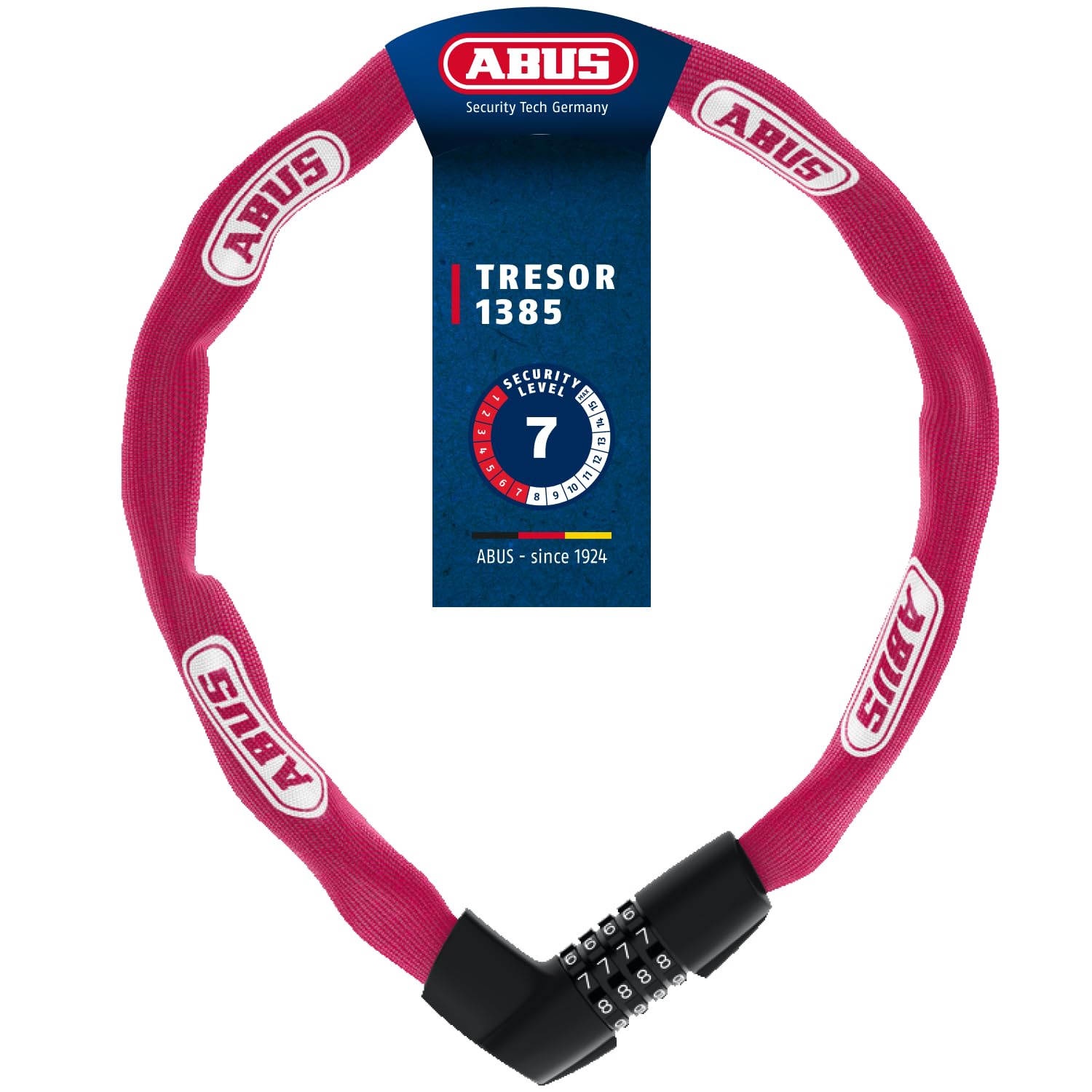 ABUS Lucchetto a Catena Tresor 1385 - Lucchetto a Combinazione in Acciaio temprato - Catena Quadrata Spessa 7 mm - Livello di Sicurezza 7-85 cm - Corallo