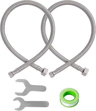 2 Pack SUNGATOR 24 Inch Faucet Supply Lines, 3/8" Female Comp Thread x 1/2" FIP Thread Sink Hose, 24" Stainless Steel Braided Faucet Supply Line for Bathroom, with 2 Wrenches and 1 Sealing Tape
