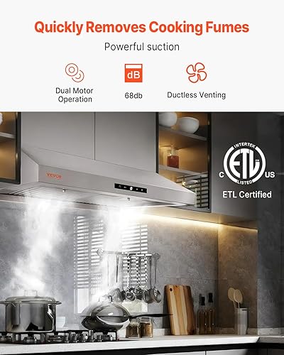 Miniatura 2 de VEVOR Campana extractora para debajo del gabinete, filtro permanente de acero inoxidable con motores duales, ventilación de estufa de cocina de 30