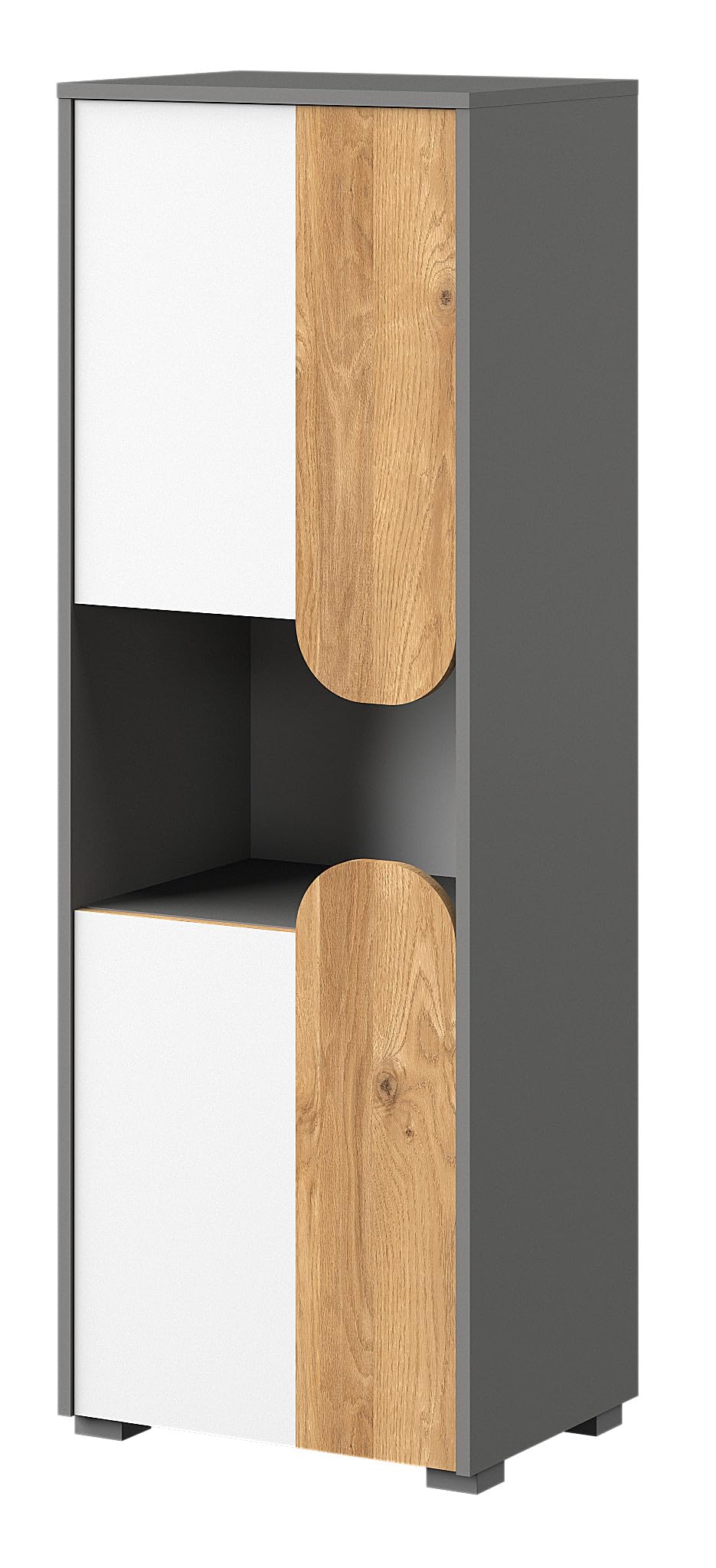 MINIO go for it - Hochregal 50 cm Carina 4 Hochschrank mit Türen | für Jugendzimmer, Highboard, Farbe: Nash Eiche / Weiß / Hellgrau