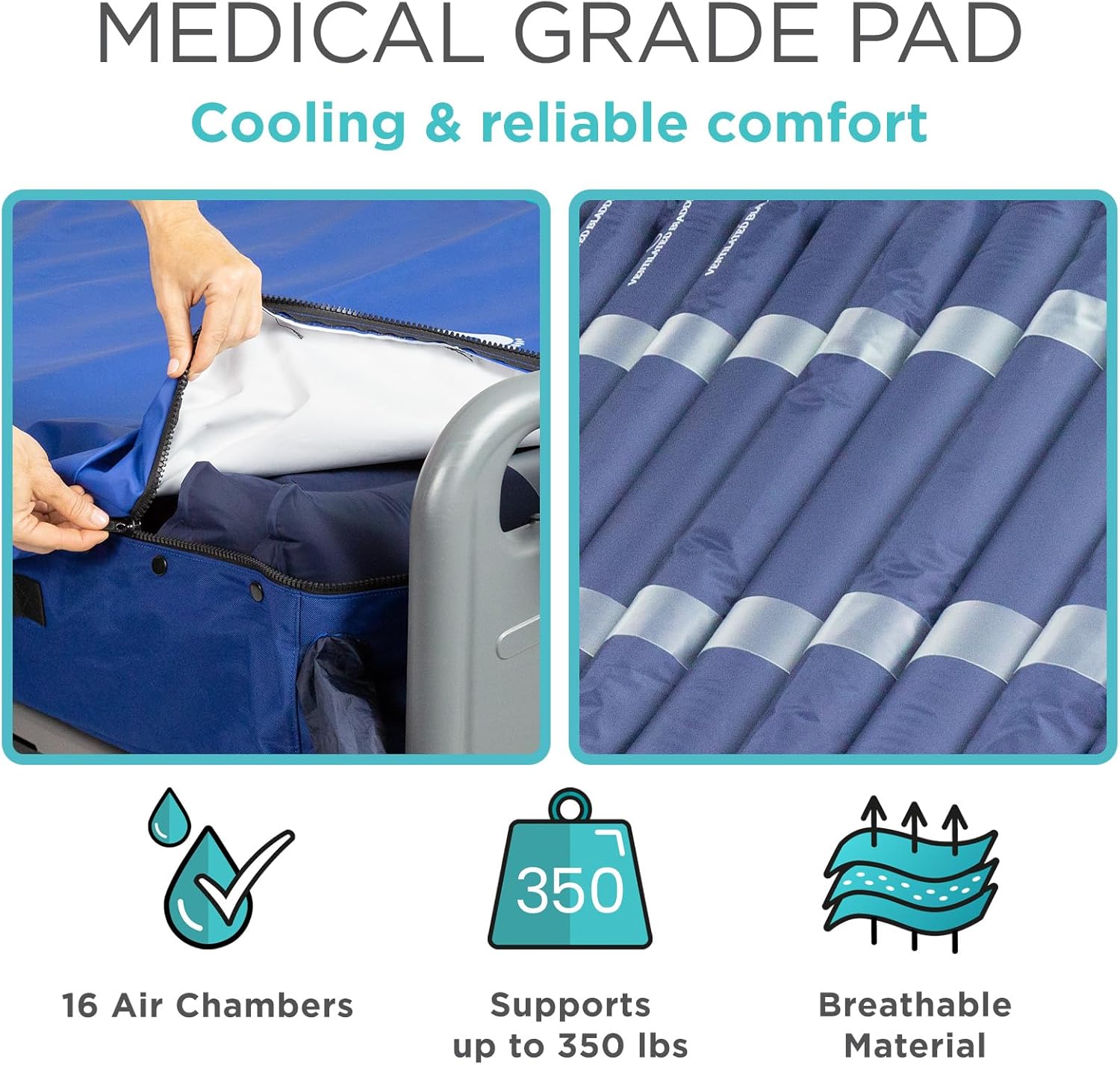 Vive 8" Alternating Pressure Mattress - Low Air Loss Hospital Replacement Mattress - Medical Bed Topper for Pressure Ulcers and Bed Sores - Variable, Inflatable Pressure Pump System