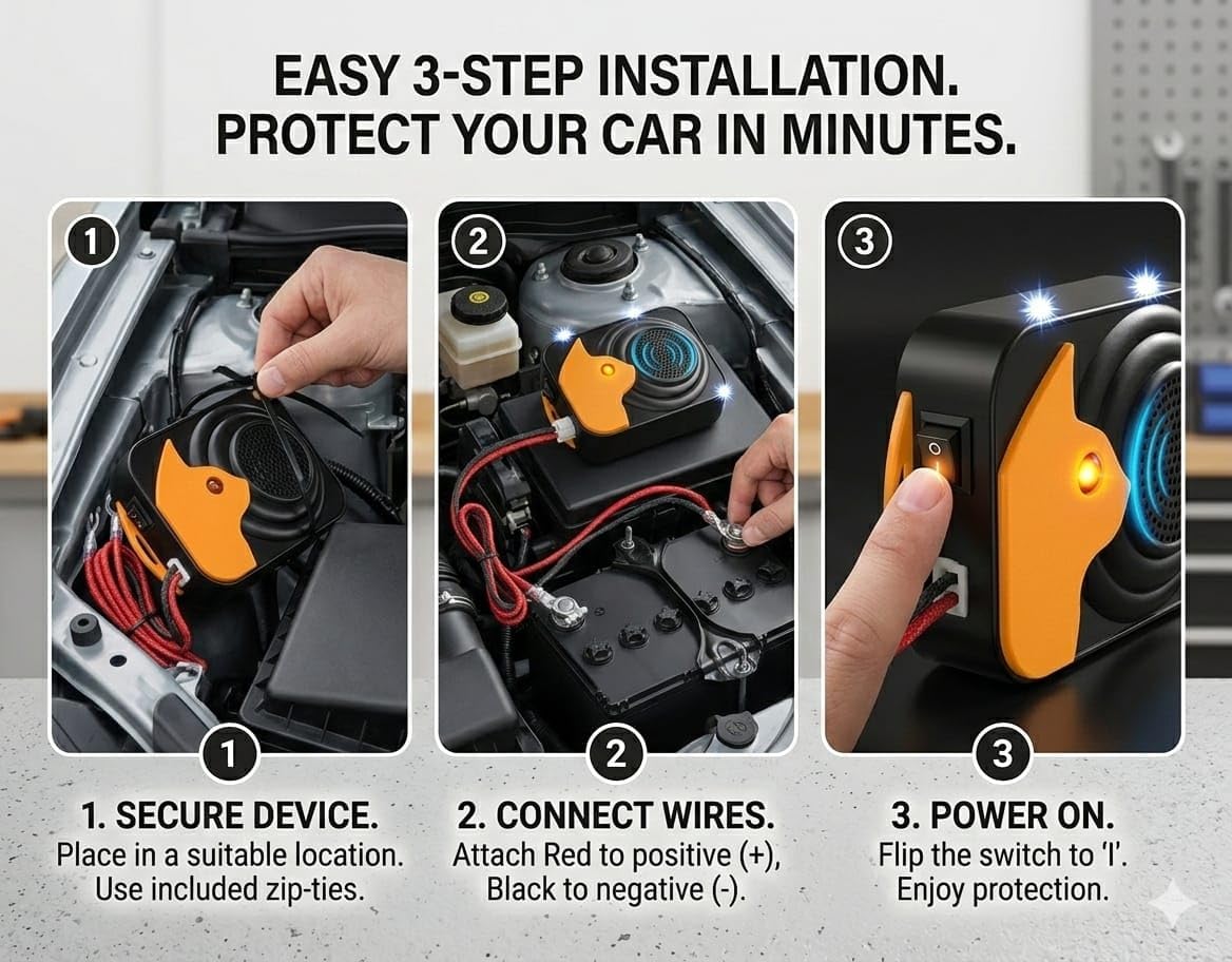 2-Pack Under Hood Rodent Repellent for car Engines: ultrasonic Mouse Deterrent, led Strobe Lights, Peppermint Oil Spray Compatible, 12v 24v Rat & Squirrel Repeller Trucks, rvs Indoor pest Control